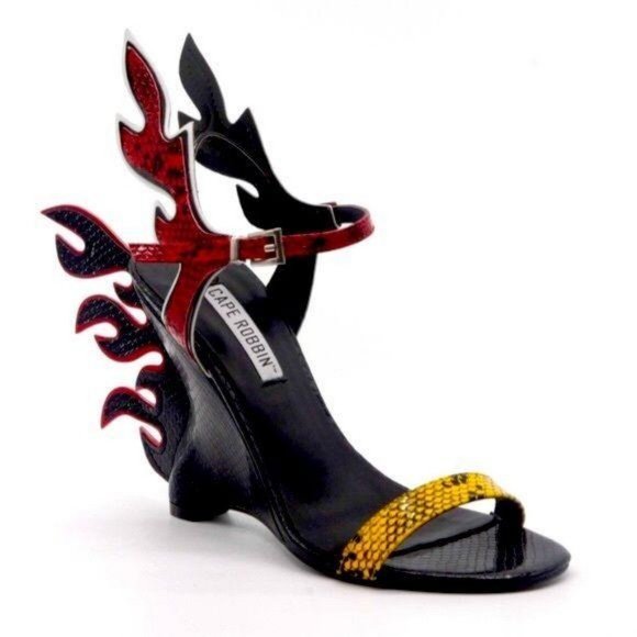 Wedge Sandals with Flame Accent in Black Snake - Picture 6 of 7